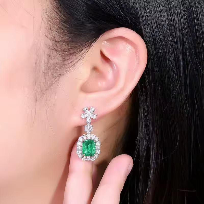 Emerald Cut 4.24ct Natural Gemstone Earrings in 18K Gold