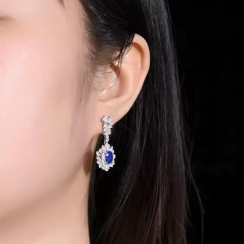 Cushion Cut 4.6ct Sri Lankan Royal Blue Sapphire Earrings in 18K Gold